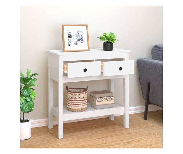 Masă consolă, alb, 75x35x75 cm, lemn masiv de pin