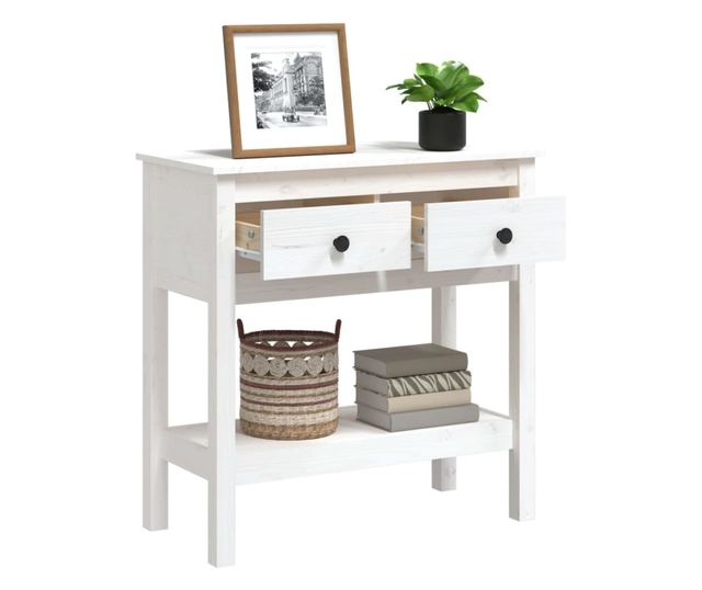 Masă consolă, alb, 75x35x75 cm, lemn masiv de pin