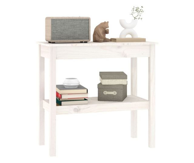 Masă consolă, alb, 80x40x75 cm, lemn masiv de pin