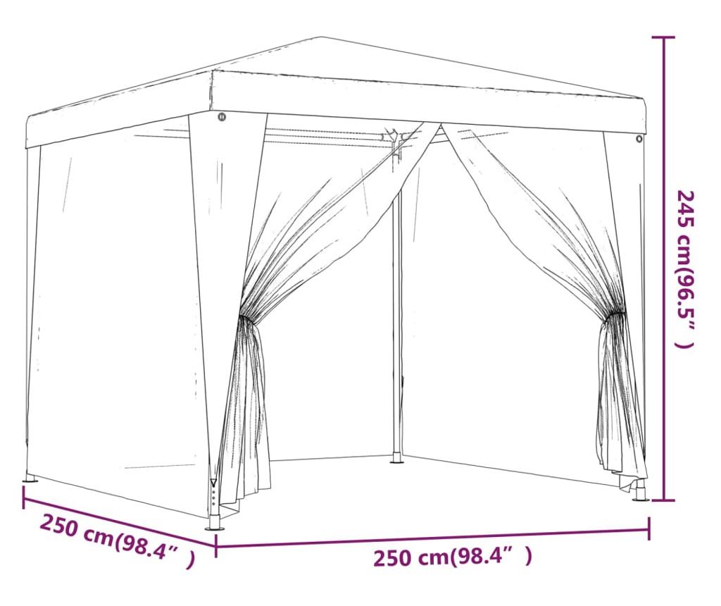 Парти шатра с 4 мрежести стени, червена, 2.5x2.5 м, HDPE - 7