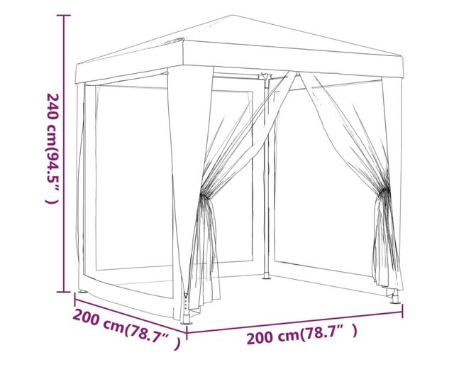 Парти шатра с 4 мрежести стени, синя, 2x2 м, HDPE