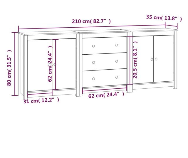 Omarica, črna, 210x35x80 cm, masivni borovec