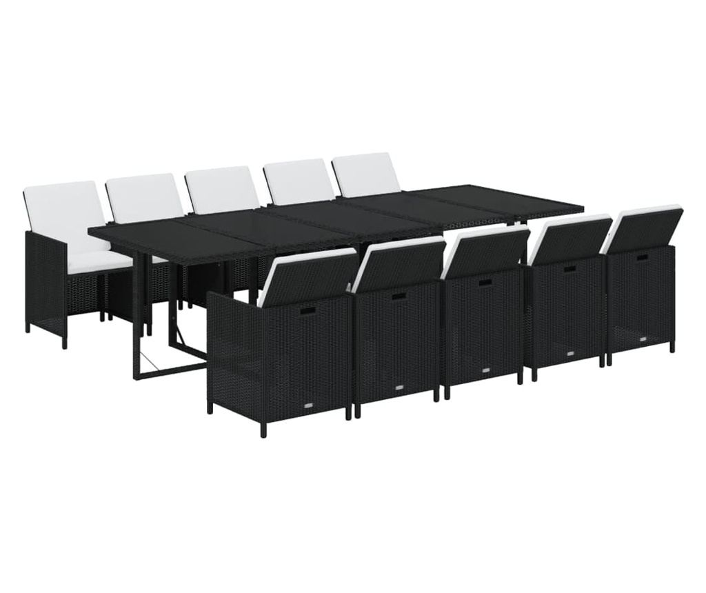 Градински комплект с възглавници 11 части полиратан черен - 6