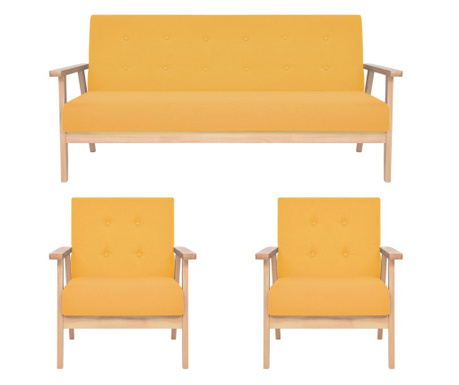 Комплект диван с кресла, 3 части, текстил, жълт