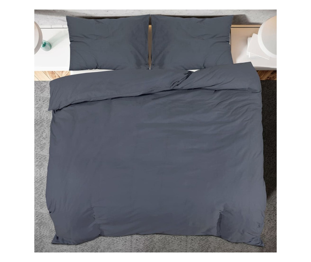 Set posteljine za poplun antracit 135 x 200 cm pamučni