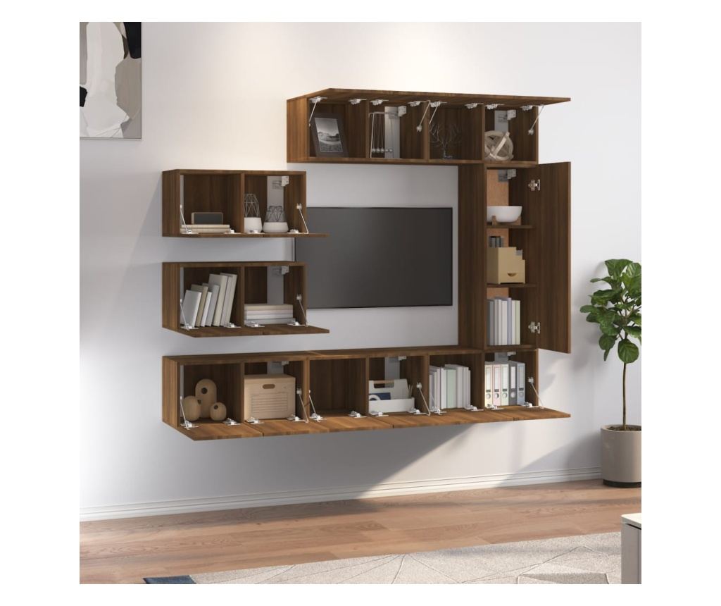 Set TV omare, 8 delov, temen hrast, obdelano leso - 3