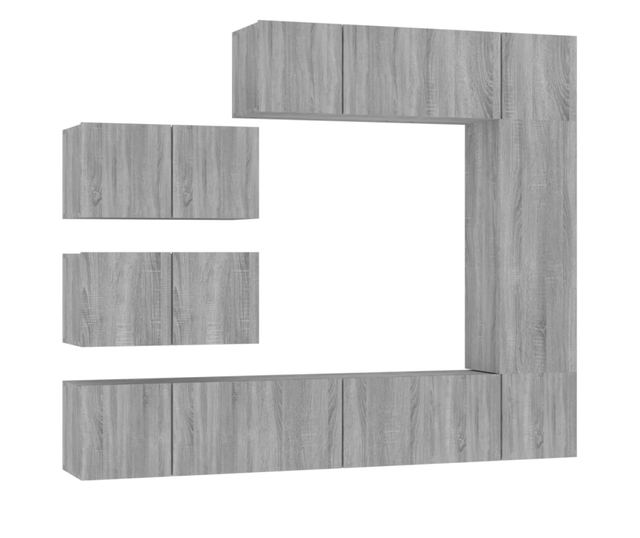 Set TV omare, 8 delov, siva sonoma, obdelano les.