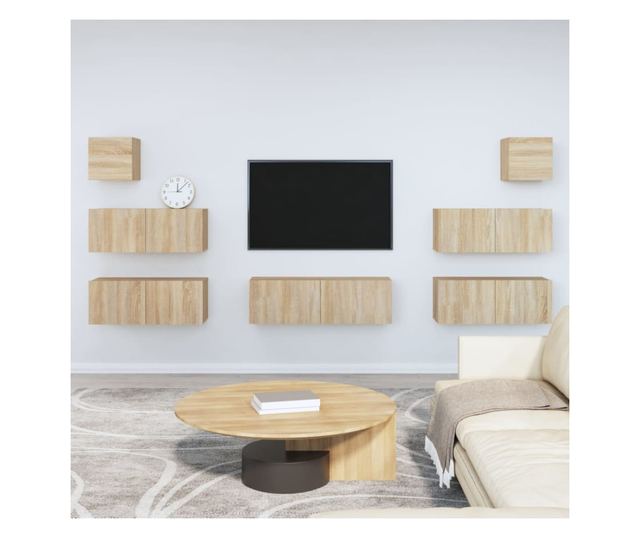 Set dulapuri TV, 7 piese, stejar sonoma, lemn prelucrat