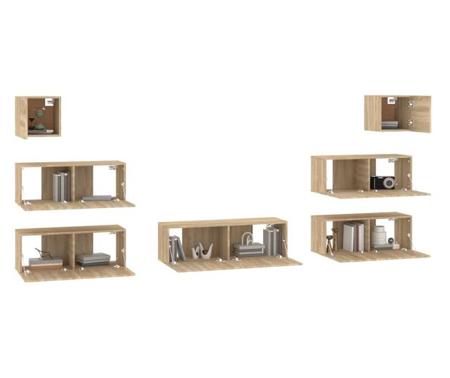Set dulapuri TV, 7 piese, stejar sonoma, lemn prelucrat
