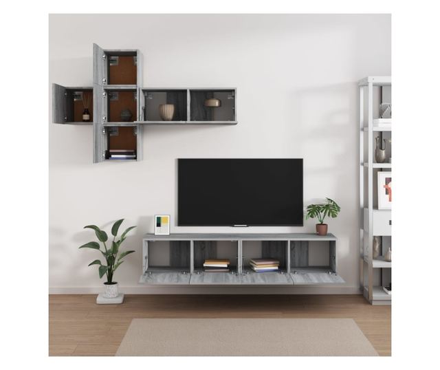 Set dulapuri TV, 7 piese, gri sonoma, lemn prelucrat