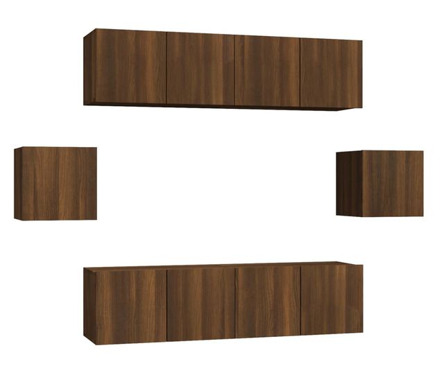 Set omar za TV, 6 delov, temen hrast, obdelano leseno