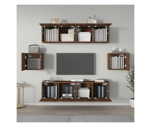 Set omar za TV, 6 delov, temen hrast, obdelano leseno