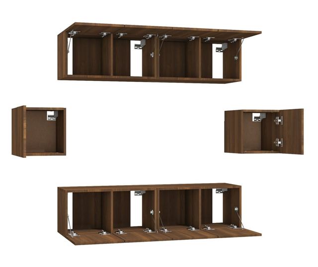 Set omar za TV, 6 delov, temen hrast, obdelano leseno