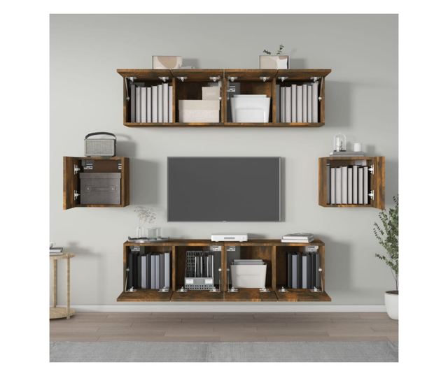 Set omarjev za TV, 6 kosov, dimljen hrast, obdelano leseno