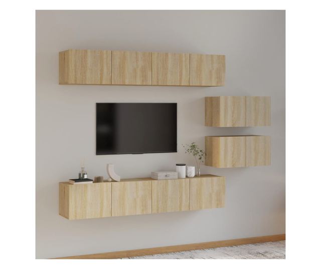 Set dulap TV, 6 piese, stejar sonoma, lemn prelucrat