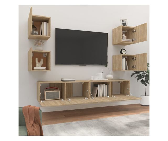Set dulap TV, 6 piese, stejar sonoma, lemn prelucrat