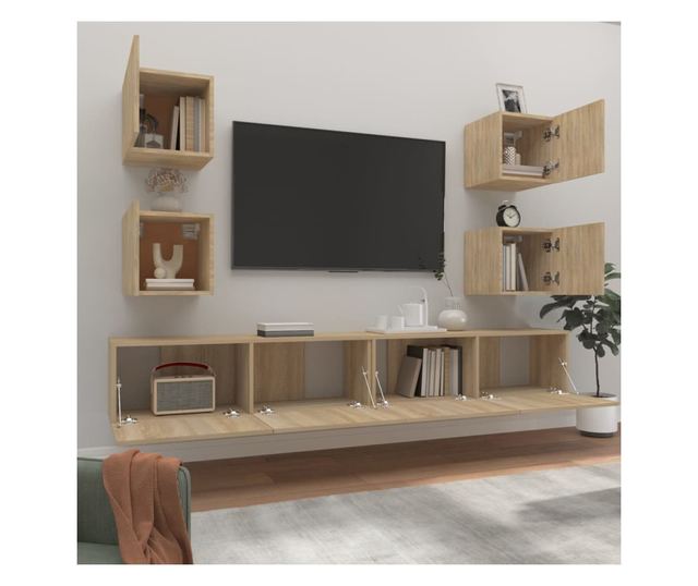 Set dulap TV, 6 piese, stejar sonoma, lemn prelucrat