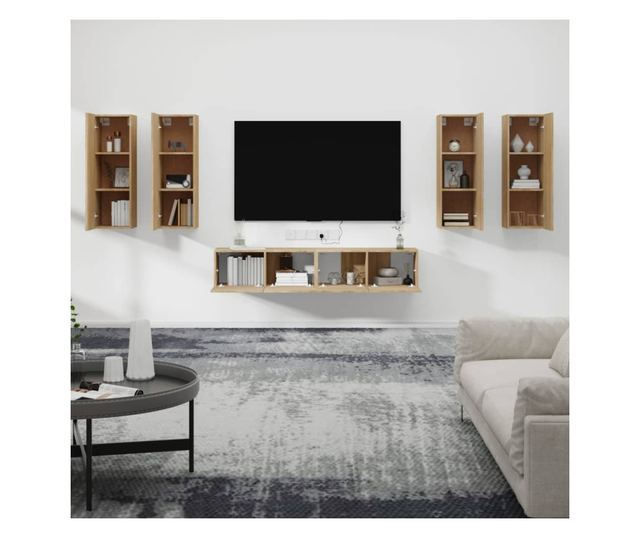 Set dulap TV, 6 piese, stejar sonoma, lemn prelucrat