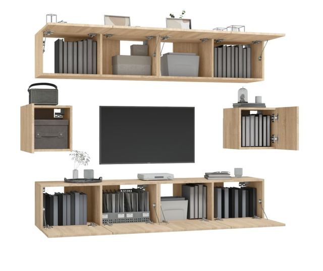 Set dulap TV, 6 piese, stejar sonoma, lemn prelucrat