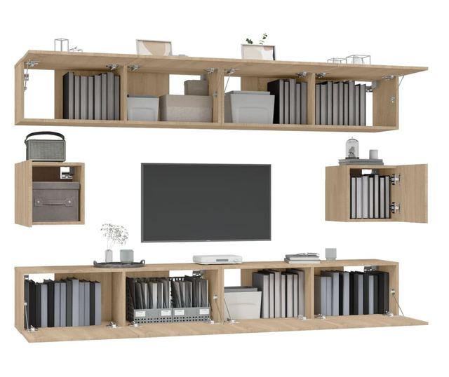 Set dulap TV, 6 piese, stejar sonoma, lemn prelucrat
