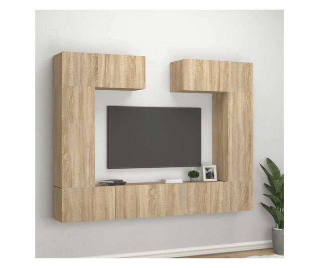 Set dulap TV, 6 piese, stejar sonoma, lemn prelucrat