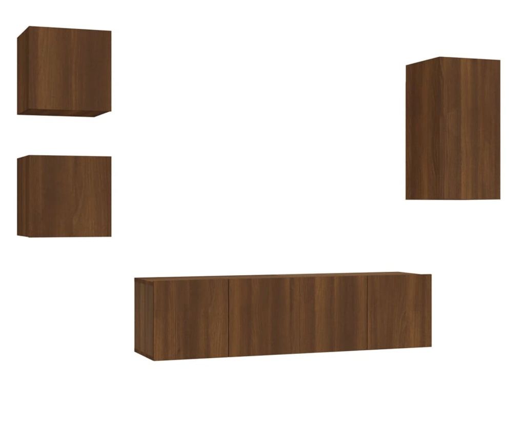 Set omar za TV, 5 delov, temen hrast, obdelano leseno - 2