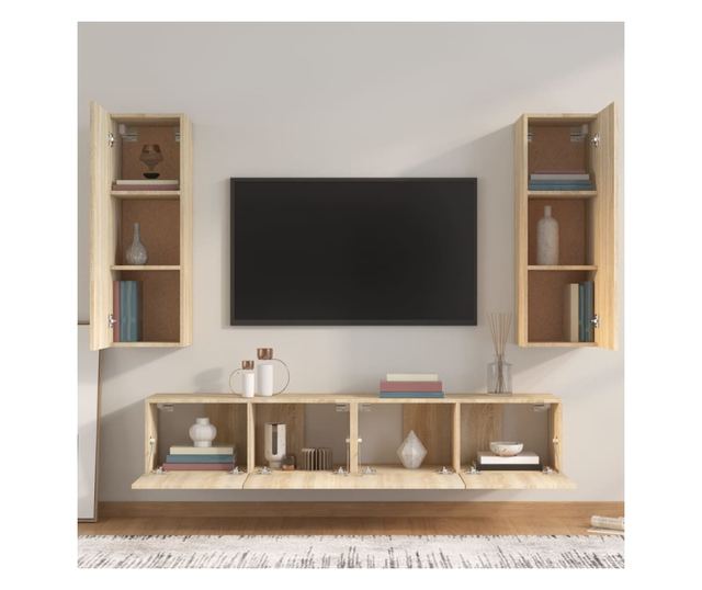 Set dulap TV, 4 piese, stejar sonoma, lemn prelucrat