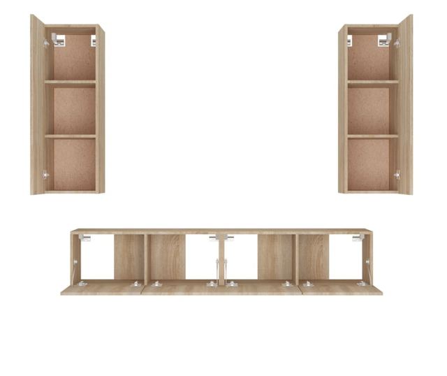Set dulap TV, 4 piese, stejar sonoma, lemn prelucrat