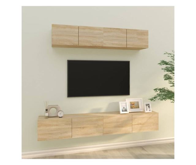 Set dulap TV, 4 piese, stejar sonoma, lemn prelucrat