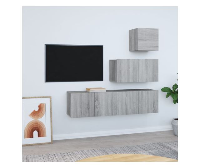 Set dulapuri TV, 4 piese, gri sonoma, lemn prelucrat