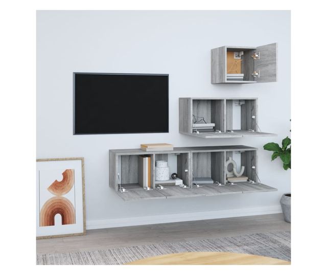 Set dulapuri TV, 4 piese, gri sonoma, lemn prelucrat