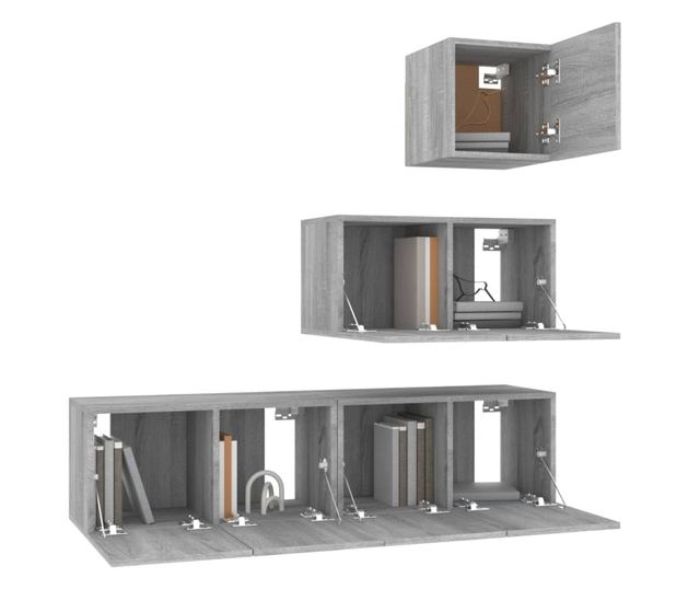 Set dulapuri TV, 4 piese, gri sonoma, lemn prelucrat