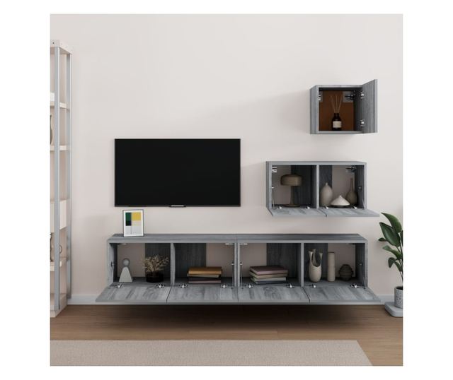 Set dulapuri TV, 4 piese, gri sonoma, lemn prelucrat
