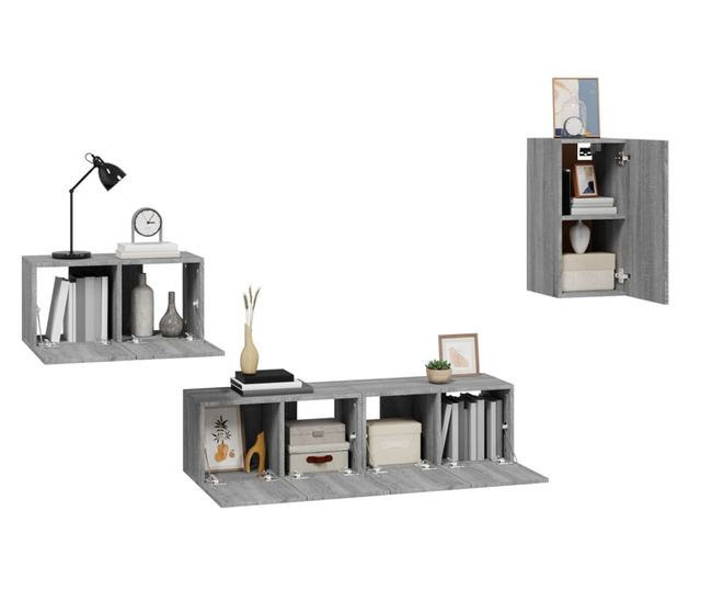 Set dulapuri TV, 4 piese, gri sonoma, lemn prelucrat
