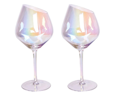 Set 8 Pahare cu picior pentru cocktail/vin, minimalist si contemporan, diagonal, din cristal, multicolor, 600 ml