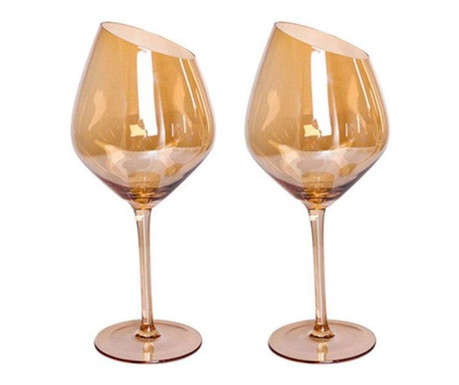 Set 12 Pahare cu picior pentru cocktail/vin, minimalist si contemporan, diagonal, din cristal, auriu, 600 ml