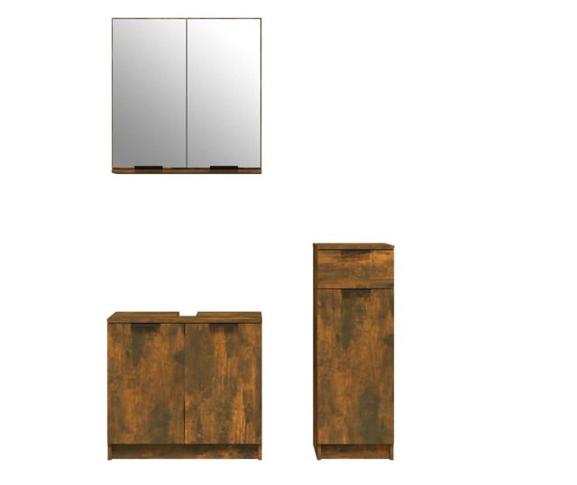 Set dulap de baie, 3 piese, stejar fumuriu, lemn prelucrat