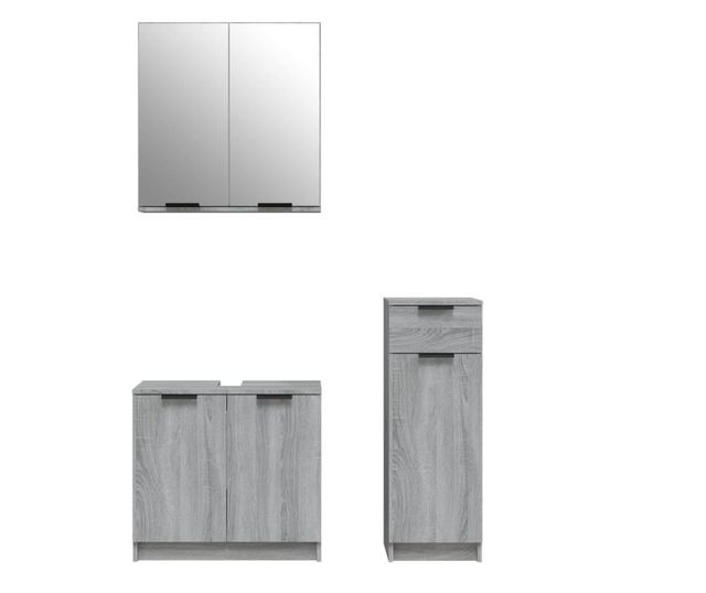 Set dulap de baie, 3 piese, gri sonoma, lemn prelucrat