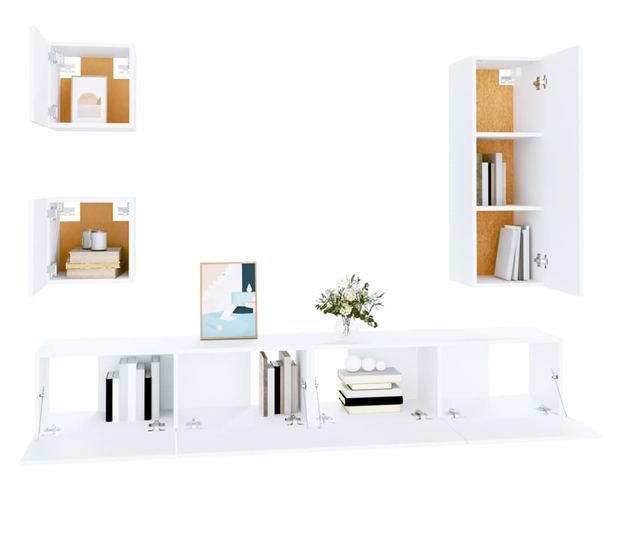 Zestaw szafki TV, 5 części, biały, drewno przetworzone