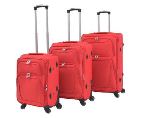 3 delni komplet mehkih potovalnih kovčkov rdeče barve