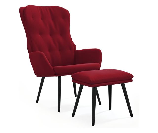 Naslanjač z otomanom, vinska rdeča, žamet