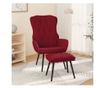 Naslanjač z otomanom, vinska rdeča, žamet