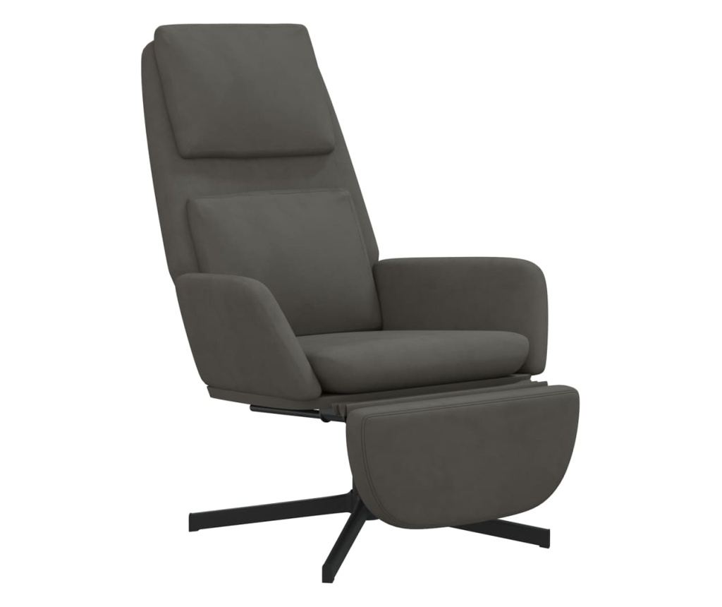 Naslanjač s taburejem, temno siv, žamet - 3