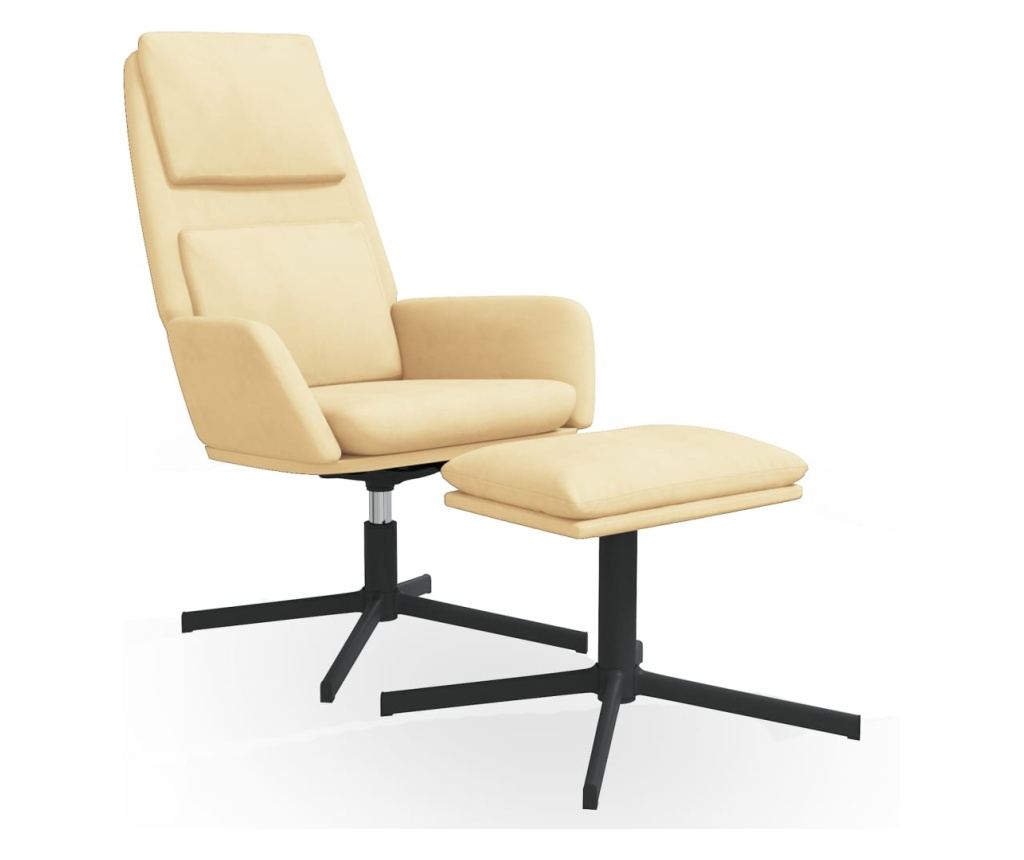 Sedežna garnitura z taburejem, bela krema, žamet - 2