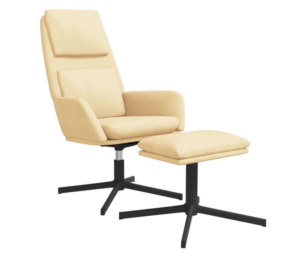 Sedežna garnitura z taburejem, bela krema, žamet - 3