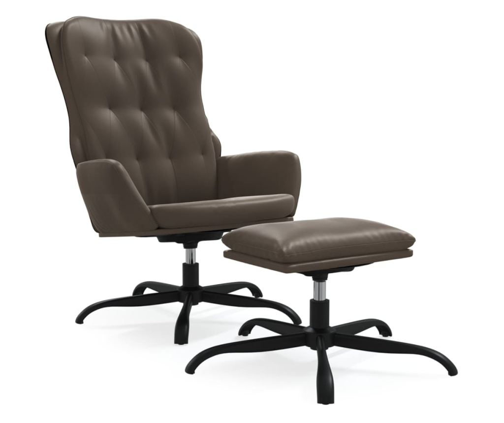 Naslanjač s taburejem, antracitno siva, umetno usnje - 2