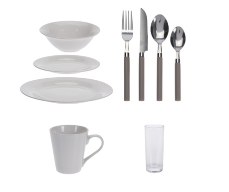 Excellent Houseware étkészlet és evőeszköz készlet, porcelán/rozsdamentes acél 18/0, 36 darab, fehér/ezüst