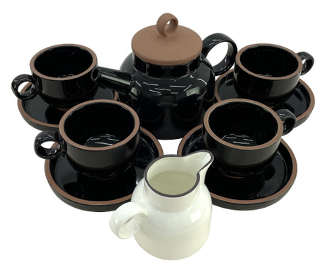 CULINARO HELLA BLACK&WHITE Set serviciu ceai, ceainic 820ml, latiera si 4 cesti 200ml cu farfurioare, portelan, culoare alb/negr