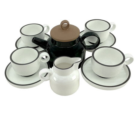 CULINARO HELLA BLACK&WHITE Set serviciu ceai, ceainic 820ml, latiera, 4 cesti 200ml cu farfurioare, portelan, culoare alb/negru
