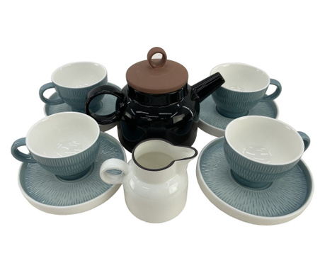 CULINARO HELLA SUMMER BLUE Set serviciu ceai, ceainic 820ml, latiera, 4 cesti 200ml cu farfurioare culoare albastra